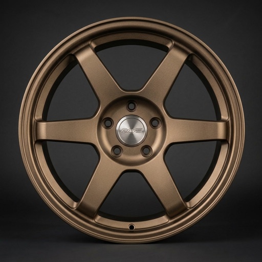 A bronze six-spoke RAYS TE37 wheel on a dark background